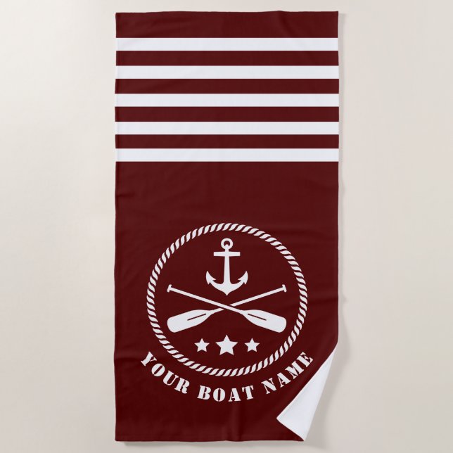 Boot oder Name Nautical Anchor & Oars Paddles Red Strandtuch (Vorderseite)