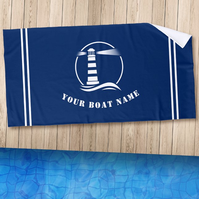 Boot oder Name Nautical Classic Leuchtturm Navy Bl Strandtuch (Von Creator hochgeladen)