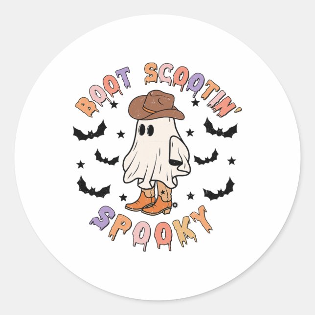 Boot Scoot Spooky Funny Western Halloween Cowboy G Runder Aufkleber (Vorderseite)