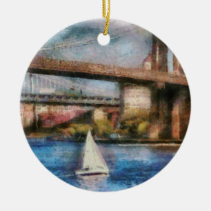 Boot - Segeln unter der Brooklyn-Brücke Keramikornament