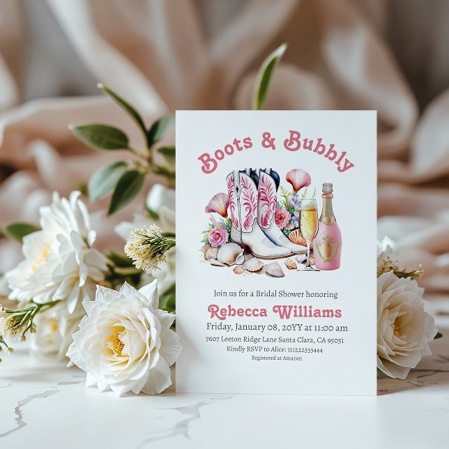 Boot und Bubbly Cowgirl Pink Brautparty Einladung (Von Creator hochgeladen)