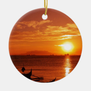 Boot und Sonnenuntergang Keramikornament