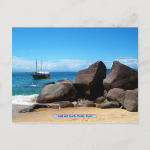 Boot und Strand, Paraty, Brasilien Postkarte