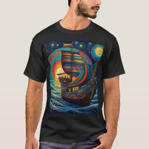 Boot unter Monlit Himmel 4 T-Shirt