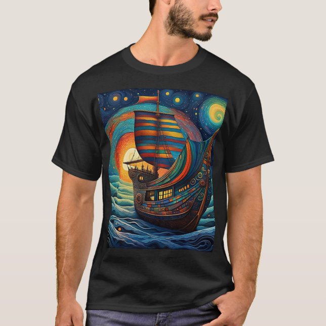Boot unter Monlit Himmel 4 T-Shirt (Vorderseite)