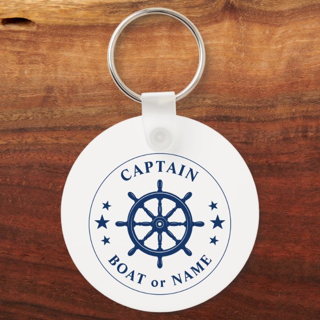 Boot Wheel Helm Stars Captain Name Foto Back Wt Schlüsselanhänger (Vorderseite)