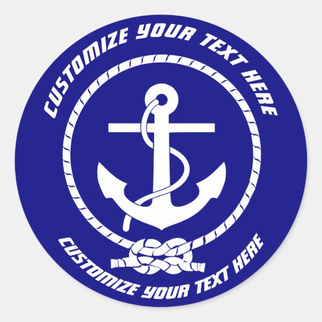 Boot "Your Text" Ankersticker Runder Aufkleber (Vorderseite)