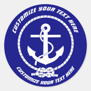 Boot "Your Text" Ankersticker Runder Aufkleber