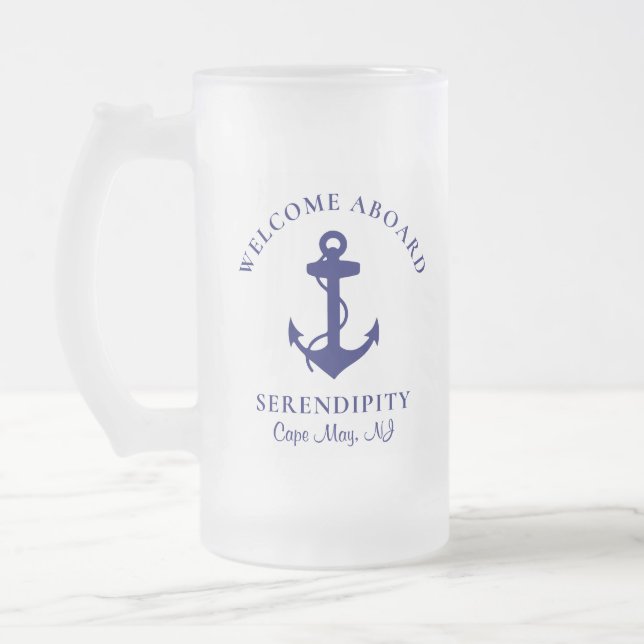 Bootanchor Navy Personalisiert Mattglas Bierglas (Links)
