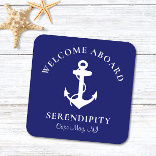 Bootanchor Navy Personalisiert Rechteckiger Pappuntersetzer