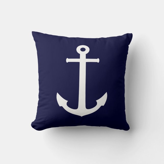 Bootankern weiß auf Marineblau Kissen (Vorderseite)