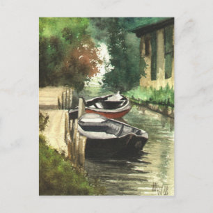Boote am Fluss Postkarte