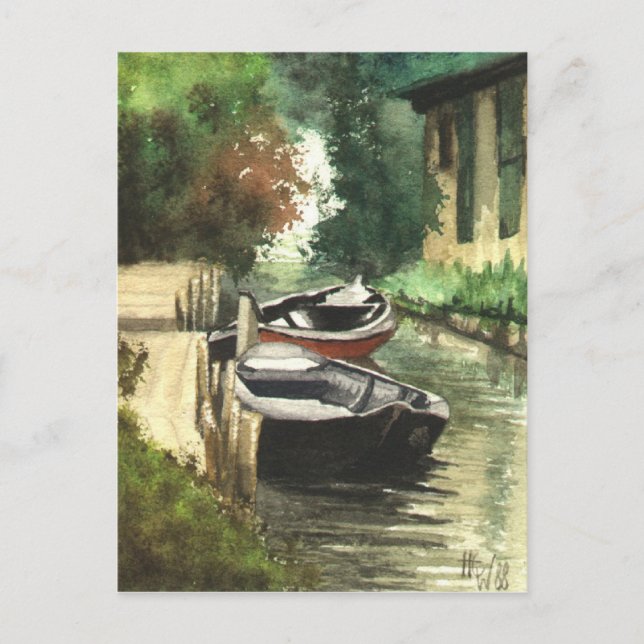 Boote am Fluss Postkarte (Vorderseite)