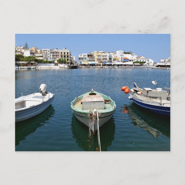 Boote am See von Agios Nikolaos Postcard Postkarte (Vorderseite)