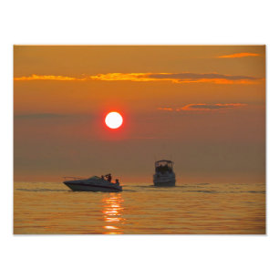Boote am Sonnenuntergang - Michigansee Fotodruck