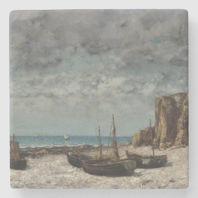 Boote am Strand, Étretat - Gustave Courbet Steinuntersetzer (Vorderseite)