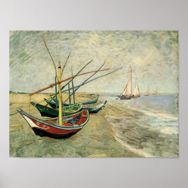 Boote am Strand von Saintes-Maries Poster (Vorne)