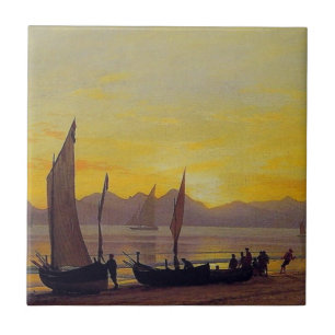 Boote am Ufer bei Sonnenuntergang, Albert Bierstad Fliese