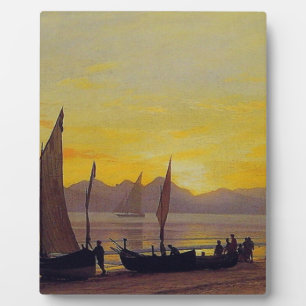 Boote am Ufer bei Sonnenuntergang, Albert Bierstad Fotoplatte
