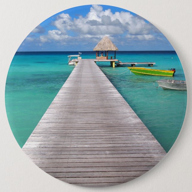 Boote an einer Anlegestelle im pazifischen Knopf Button (Vorderseite)