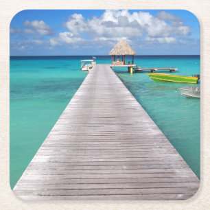 Boote an einer Anlegestelle im pazifischen Rechteckiger Pappuntersetzer