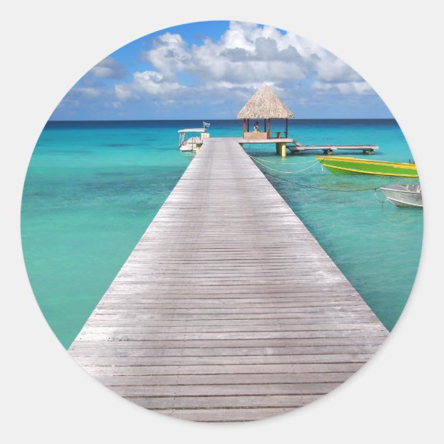 Boote an einer Anlegestelle im Pazifischen Rundauf Runder Aufkleber (Vorderseite)