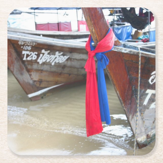Boote auf den Phi-Phi-Inseln des Strand-|, Rechteckiger Pappuntersetzer (Vorderseite)