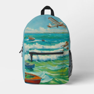 Boote Beach Sea Flugzeug Überall im Print-Rucksack Bedruckter Rucksack