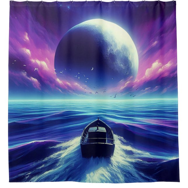 Boote bei Nacht Duschvorhang (Vorderseite)