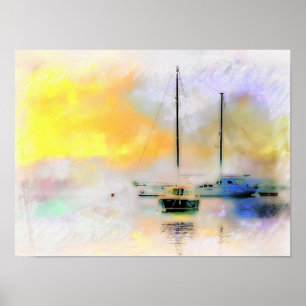 Boote bei Sonnenuntergang Poster