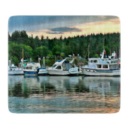 Boote bei Sunset auf der Insel Bainbridge Schneidebrett
