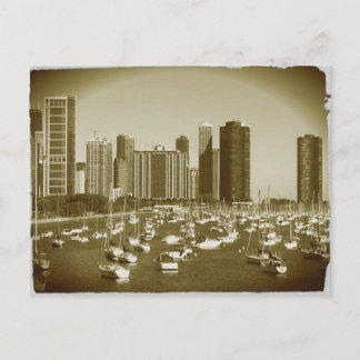 Boote, die am Michigansee in Chicago geparkt sind. Postkarte