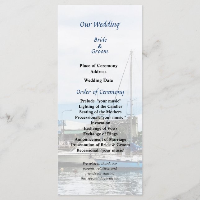 Boote im Bridgetown Barbados Hochzeitsprogramm Programm (Vorderseite)