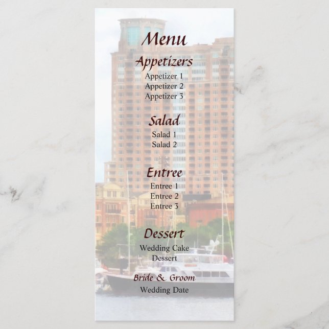 Boote im Innenhafen Baltimore MD Wedding Menu Menükarte (Vorderseite)