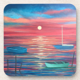 Boote im Sunset Untersetzer Set von 6