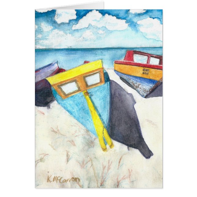 Boote in der Sonne von Aruba, Aquarelldruck auf Ka (Vorne)