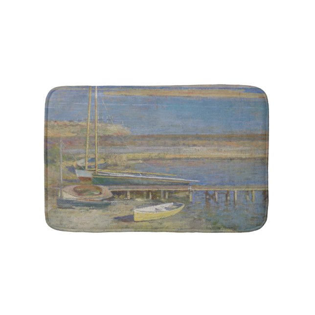 Boote in einer Landschaft (New England Landschaft) Badematte (Vorderseite)