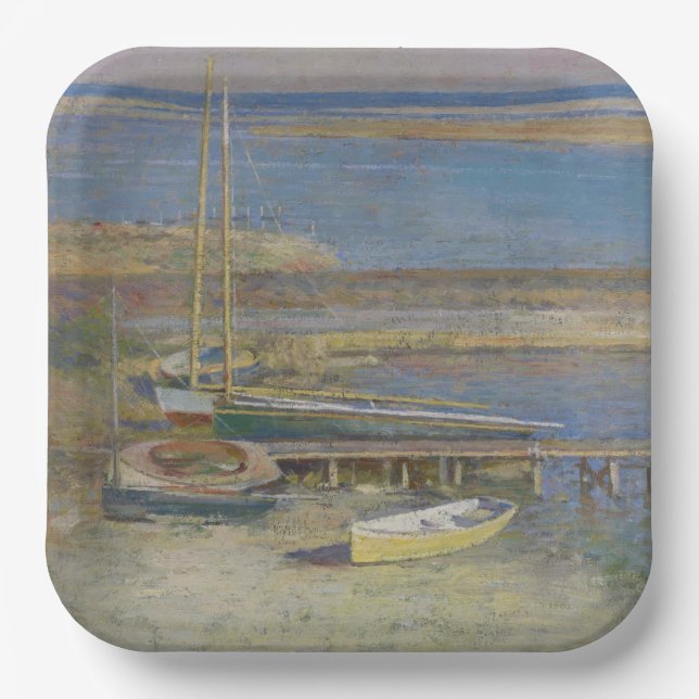 Boote in einer Landschaft (New England Landschaft) Pappteller (Vorderseite)