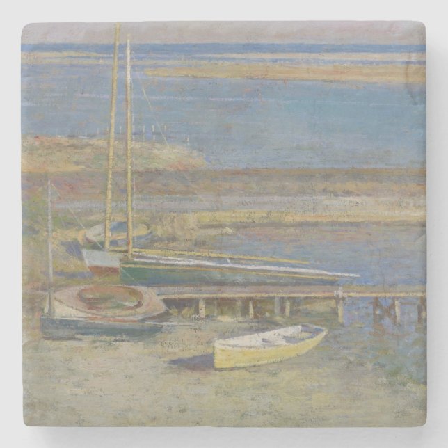 Boote in einer Landschaft (New England Landschaft) Steinuntersetzer (Vorderseite)