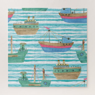Boote Streifen: Aquarellmalerei Muster.