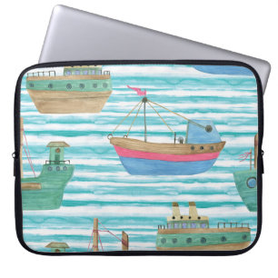 Boote Streifen: Aquarellmalerei Muster. Laptopschutzhülle