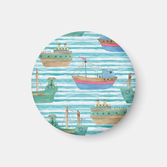 Boote Streifen: Aquarellmalerei Muster. Magnet (Vorne)
