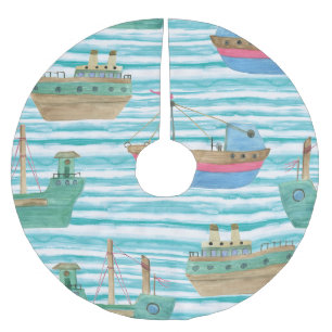 Boote Streifen: Aquarellmalerei Muster. Polyester Weihnachtsbaumdecke