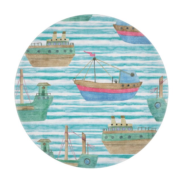 Boote Streifen: Aquarellmalerei Muster. Schneidebrett (Vorderseite)