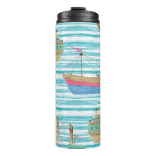 Boote Streifen: Aquarellmalerei Muster. Thermosbecher