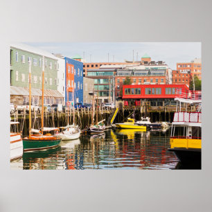 Boote vertäut Portland, Maine Poster