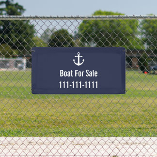 Boote zum Verkauf Blaue und weiße Telefonnummer Mu Banner