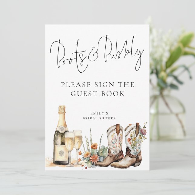 Bootet Bubbly Guest Book Brautparty Sign Card Einladung (Stehend Vorderseite)