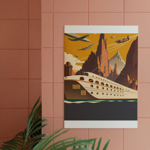 Bootfahren & Flugzeug Vintage Reisen Art Poster