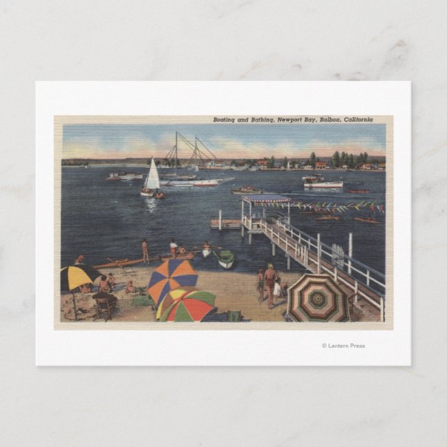 Bootfahren und Schwimmen in der Bucht von Newport Postkarte (Vorderseite)
